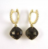 PAIR OF SMOKY QUARTZ AND DIAMO
