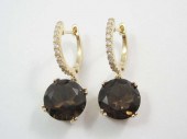 PAIR OF SMOKY QUARTZ AND DIAMO