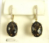 PAIR OF SMOKY QUARTZ AND DIAMO