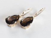 PAIR OF SMOKY QUARTZ AND DIAMO