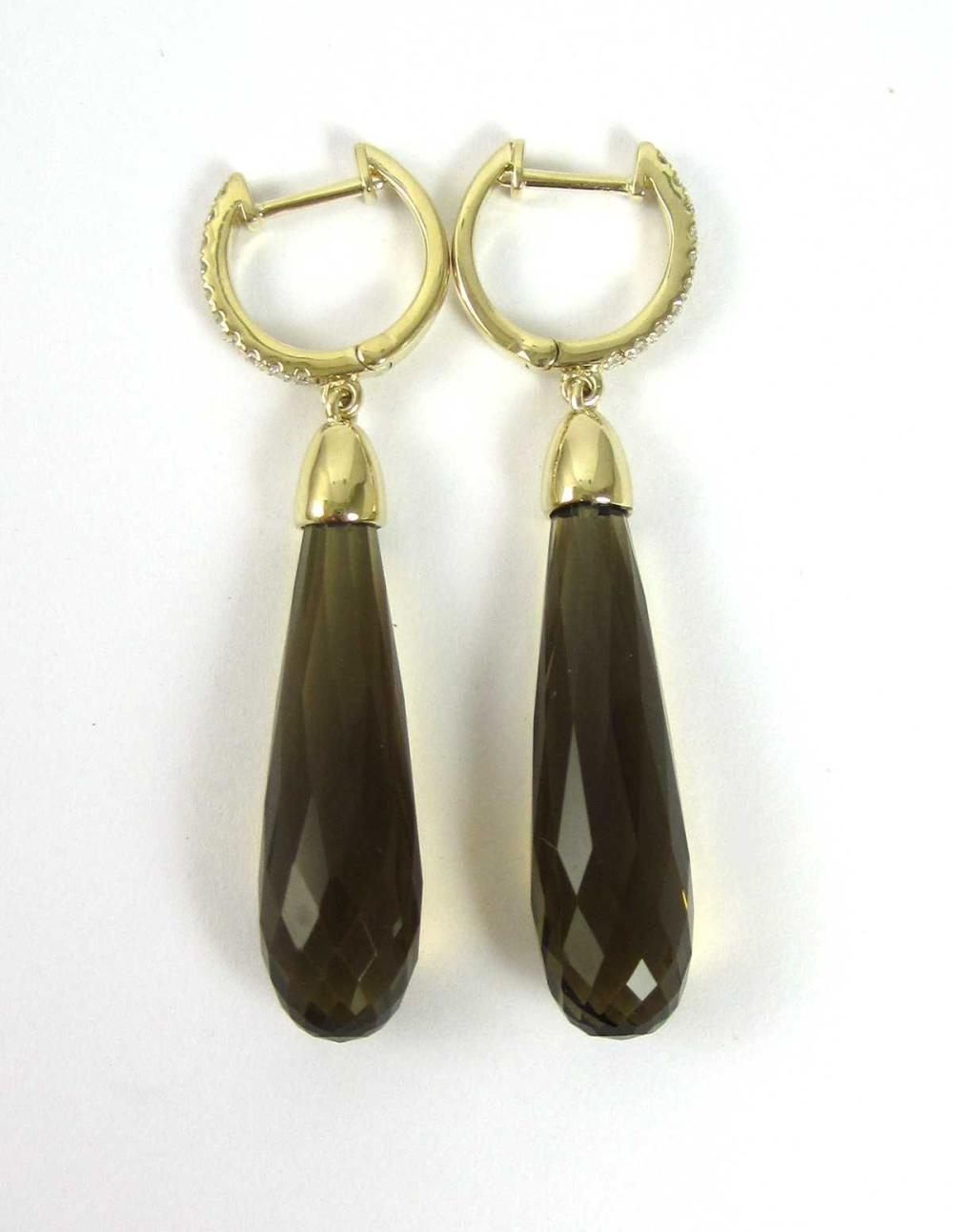 PAIR OF SMOKY TOPAZ AND DIAMOND