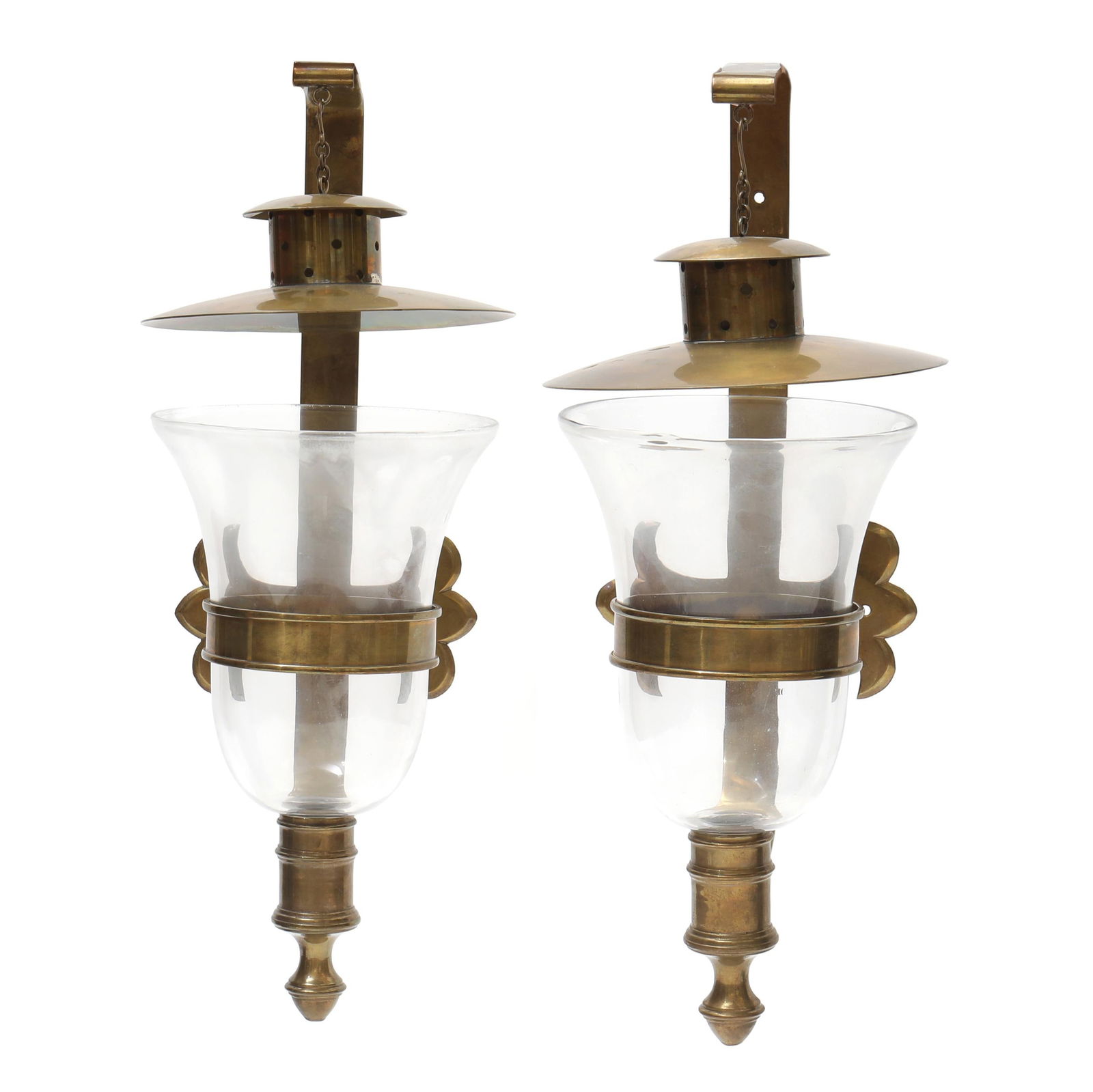 PAIR OF SPANISH BRASS AND GLASS