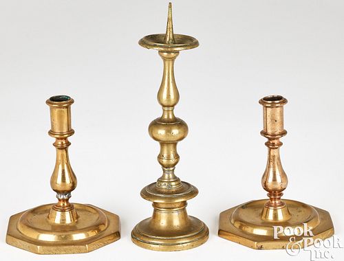 PAIR OF SPANISH BRASS CANDLESTICKS,