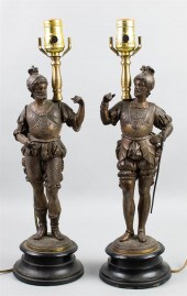 PAIR OF SPELTER FIGURES OF REN