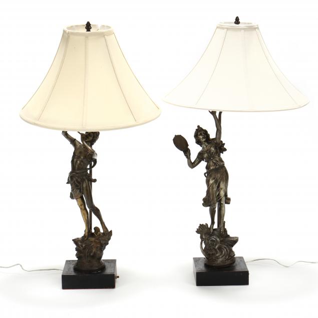 PAIR OF SPELTER MUSICIAN TABLE
