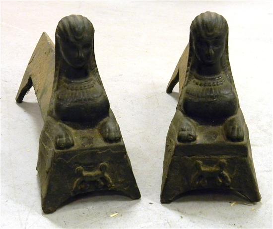 Pair of Sphinx andirons  black iron