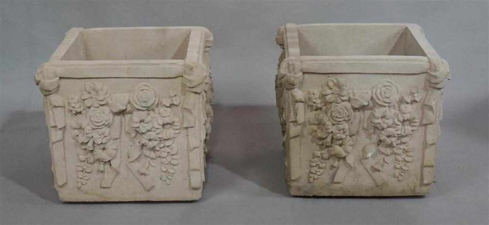 PAIR OF SQUARE CAST STONE