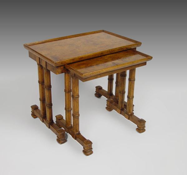 PAIR OF STACK BURL VENEER TABLES: