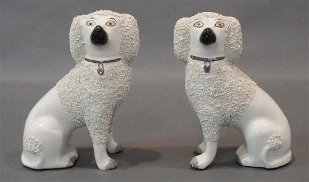 PAIR OF STAFFORDSHIRE SPANIELS,