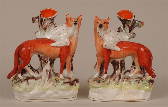 PAIR OF STAFFORDSHIRE SPILL VASES
