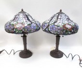 PAIR OF STAINED AND LEADED GLA