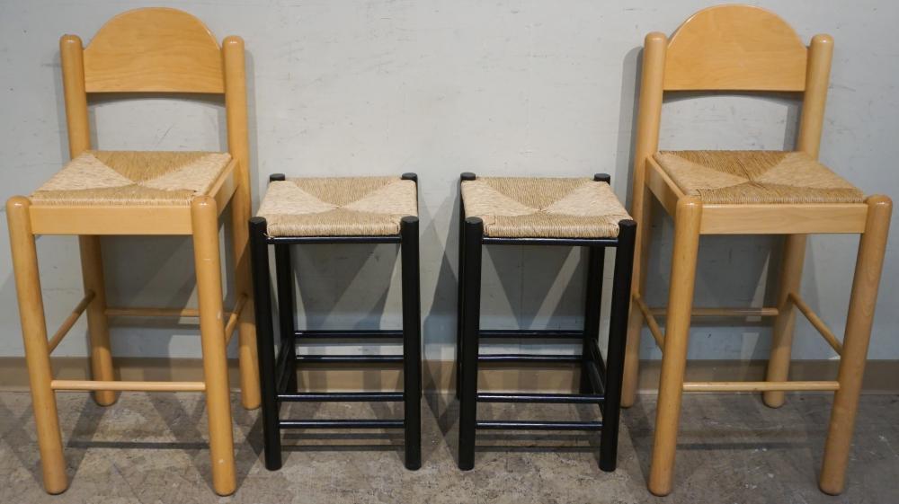 PAIR OF STAINED FRUITWOOD RUSH SEAT