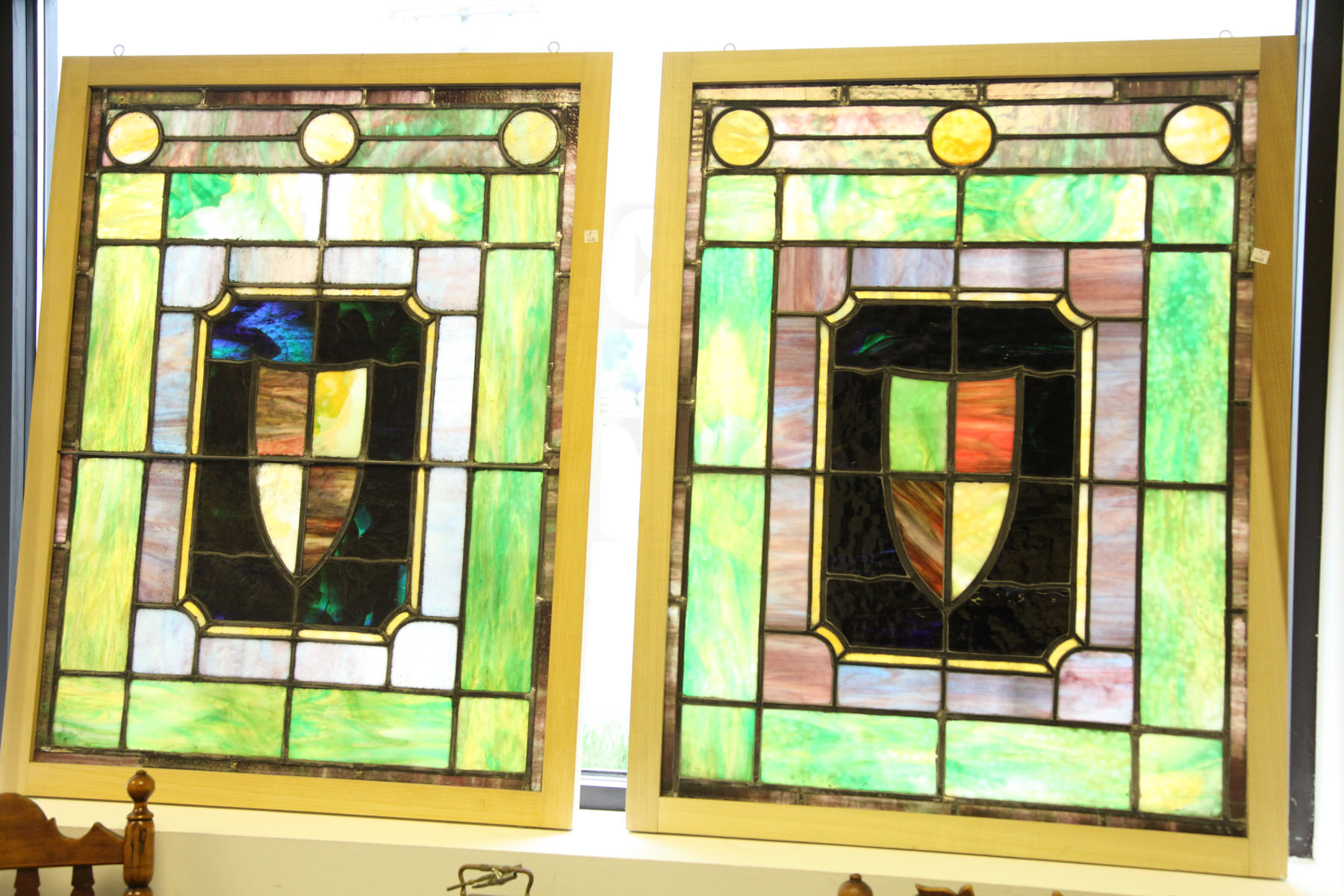 PAIR OF STAINED GLASS WINDOWS. 