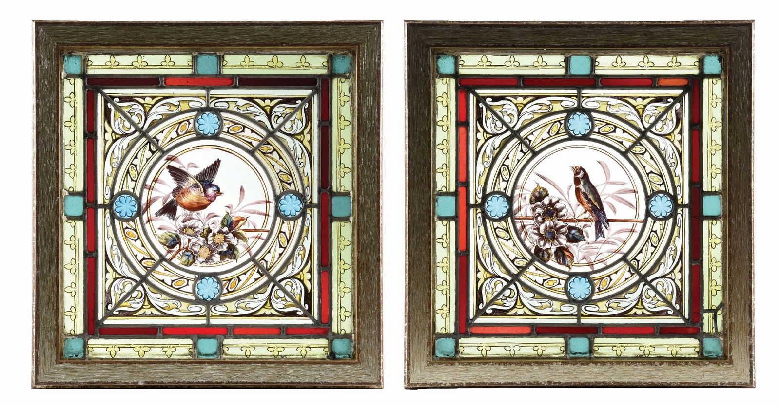 PAIR OF STAINED GLASS WINDOWS W/