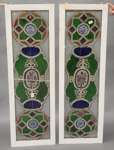 PAIR OF STAINED GLASS WINDOWS, EACH