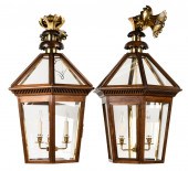 PAIR OF STAINED WOOD, BRASS AN