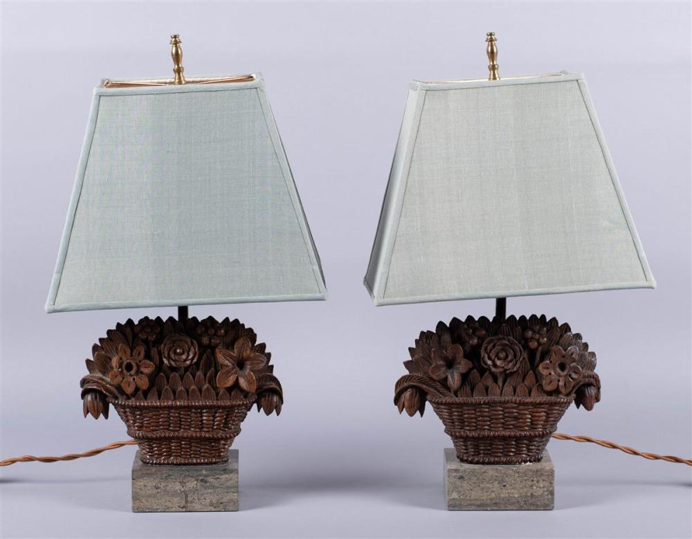 PAIR OF STAINED WOOD FLOWER