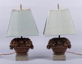 PAIR OF STAINED WOOD FLOWER BA
