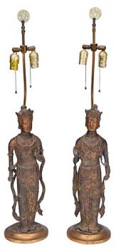PAIR OF STANDING BRONZE BUDDHA