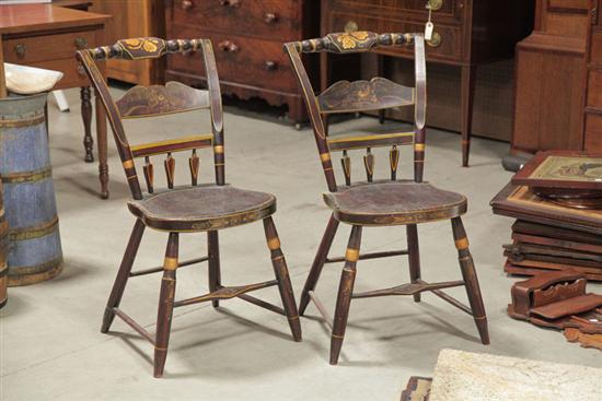 PAIR OF STENCIL DECORATED CHAIRS.