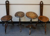 PAIR OF STENCIL DECORATED PINE