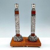 PAIR OF STERLING CLAD WOODEN J