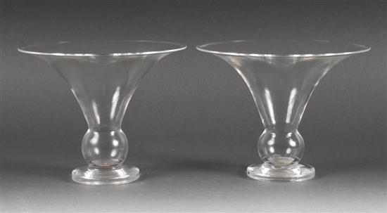 Pair of Steuben crystal trumpet