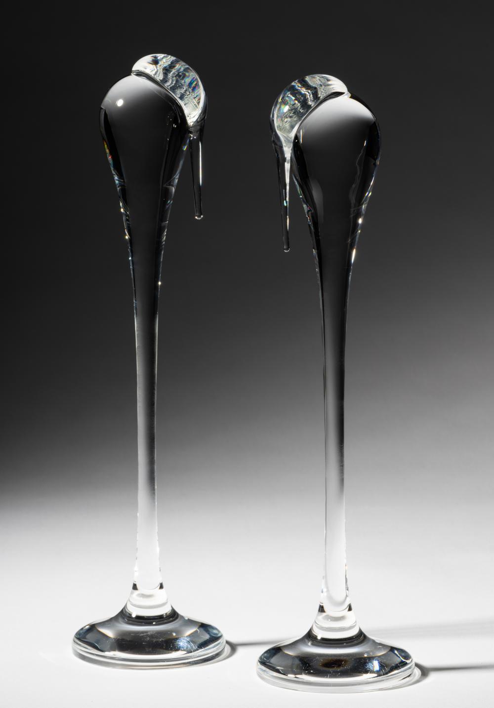 PAIR OF STEUBEN MOLDED GLASS BIRD