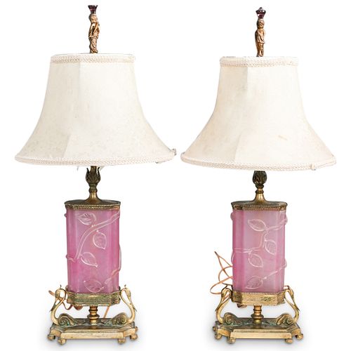 PAIR OF STEUBEN ROSE QUARTZ