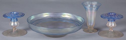PAIR OF STEUBEN THREADED GLASS