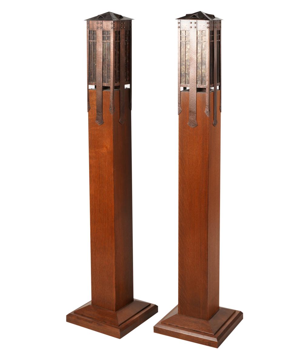 PAIR OF STICKLEY OAK, COPPER AND