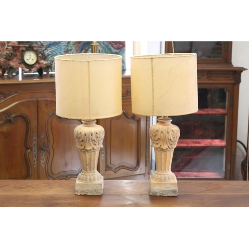 Pair of stone balaster base lamps