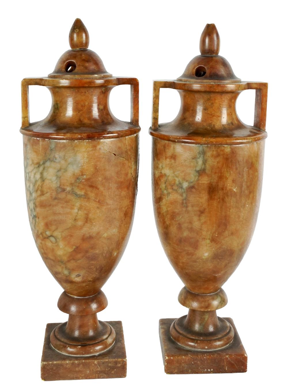PAIR OF STONE URN-FORM TABLE