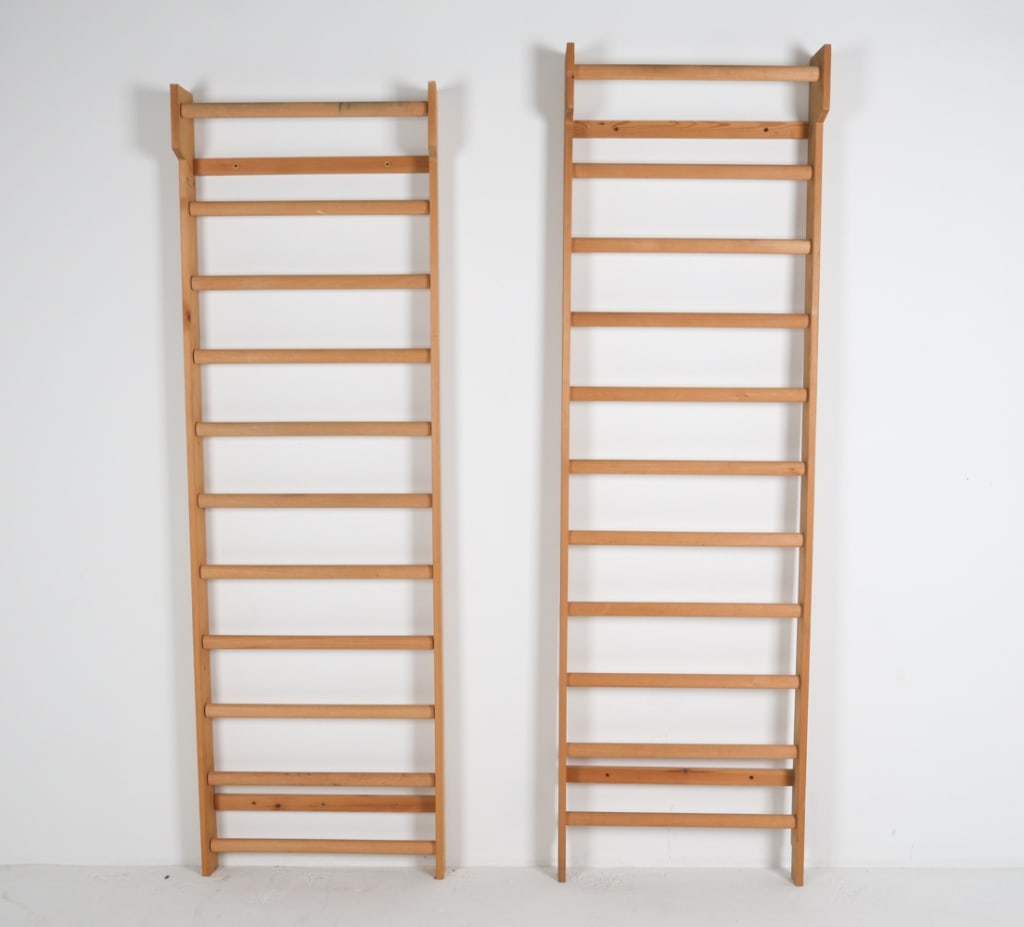 PAIR OF SWEDISH PINE LADDER STALL