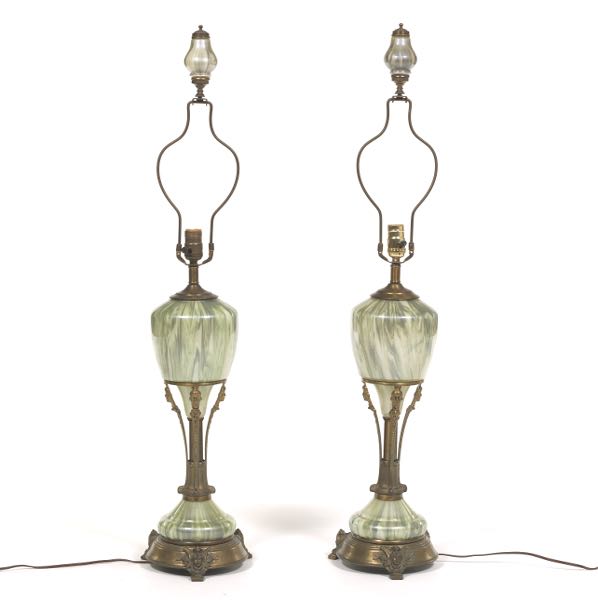 PAIR OF SWIRLED GLASS LAMPS 40"