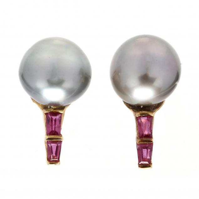 PAIR OF TAHITIAN PEARL AND RUBY