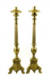 PAIR OF TALL BRASS CANDLESTICK