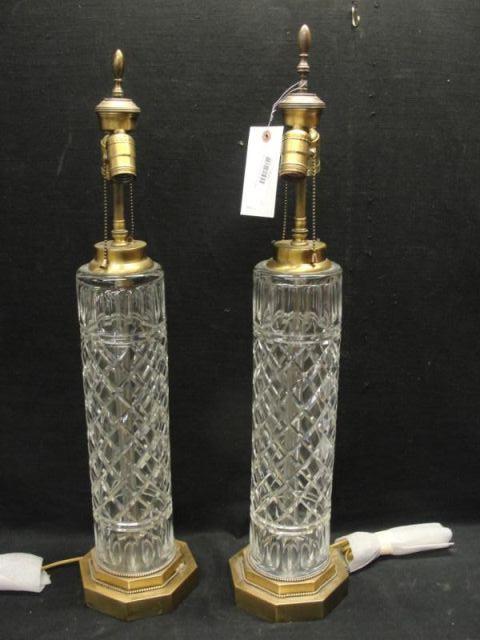 Pair of Tall Cut Glass Lamps.