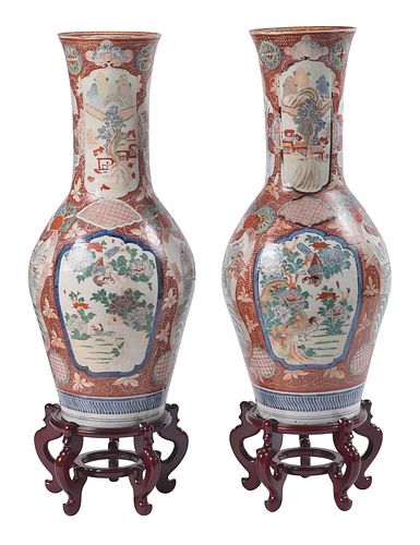 PAIR OF TALL IMARI PORCELAIN