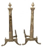 PAIR OF TALL SILVERED ANDIRONS