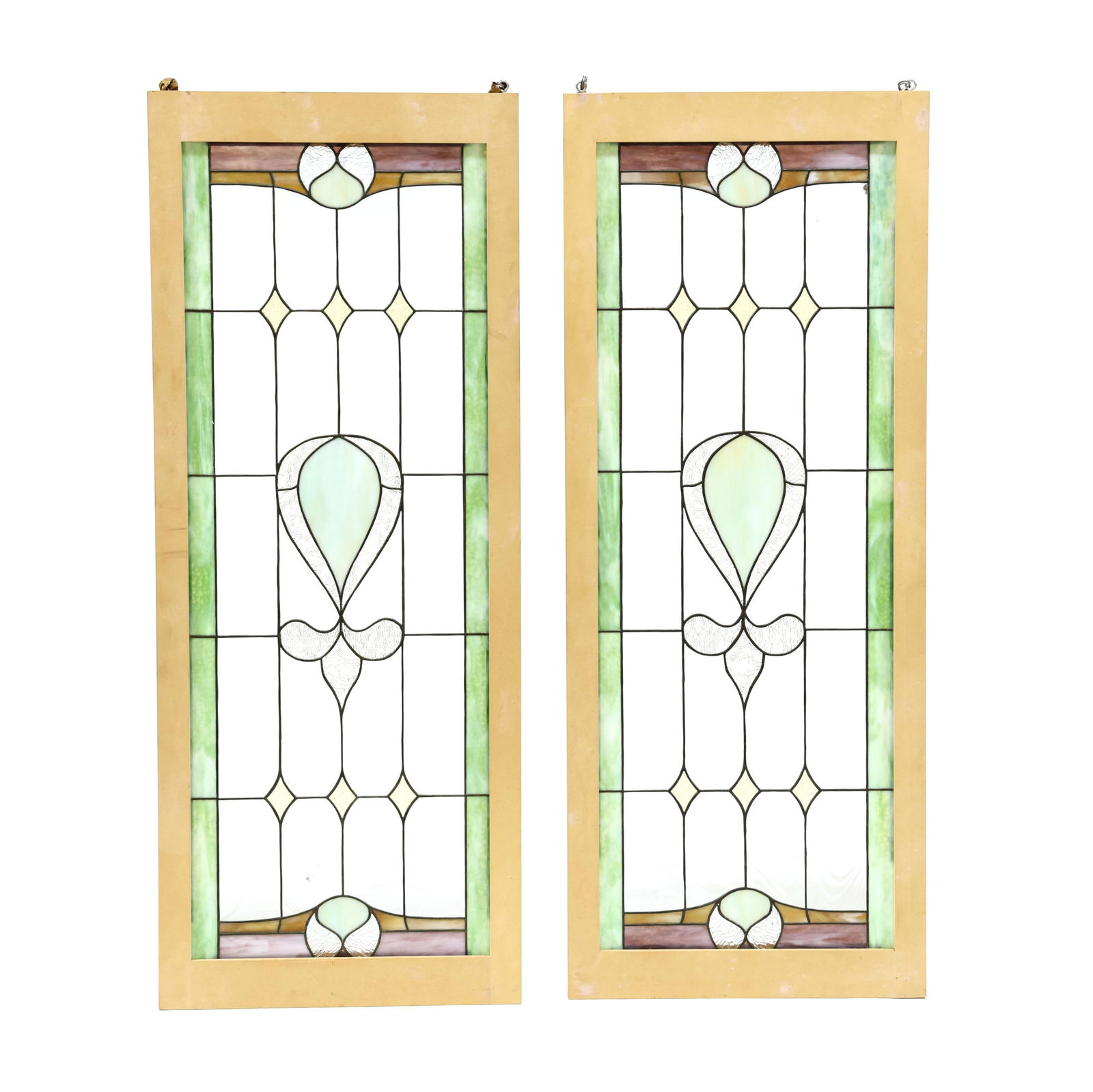 PAIR OF TALL STAINED GLASS