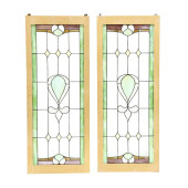 PAIR OF TALL STAINED GLASS WIN