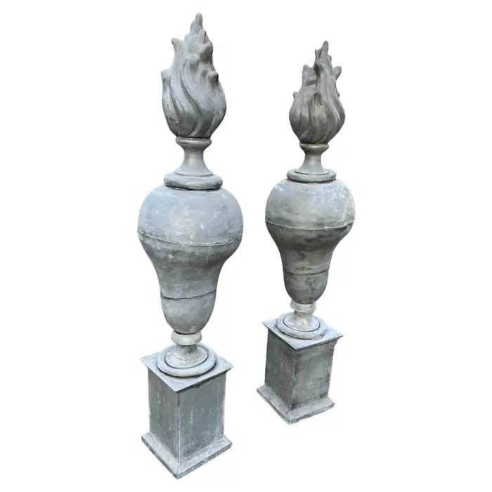 PAIR OF TALL ZINC FINIALS, 19TH