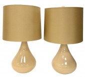 PAIR OF TAN CRACKLE GLAZED PEA