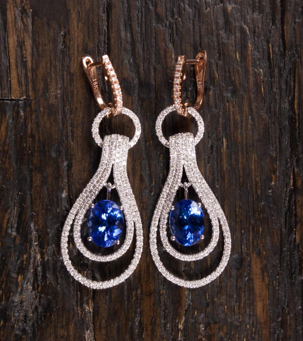 PAIR OF TANZANITE AND DIAMOND