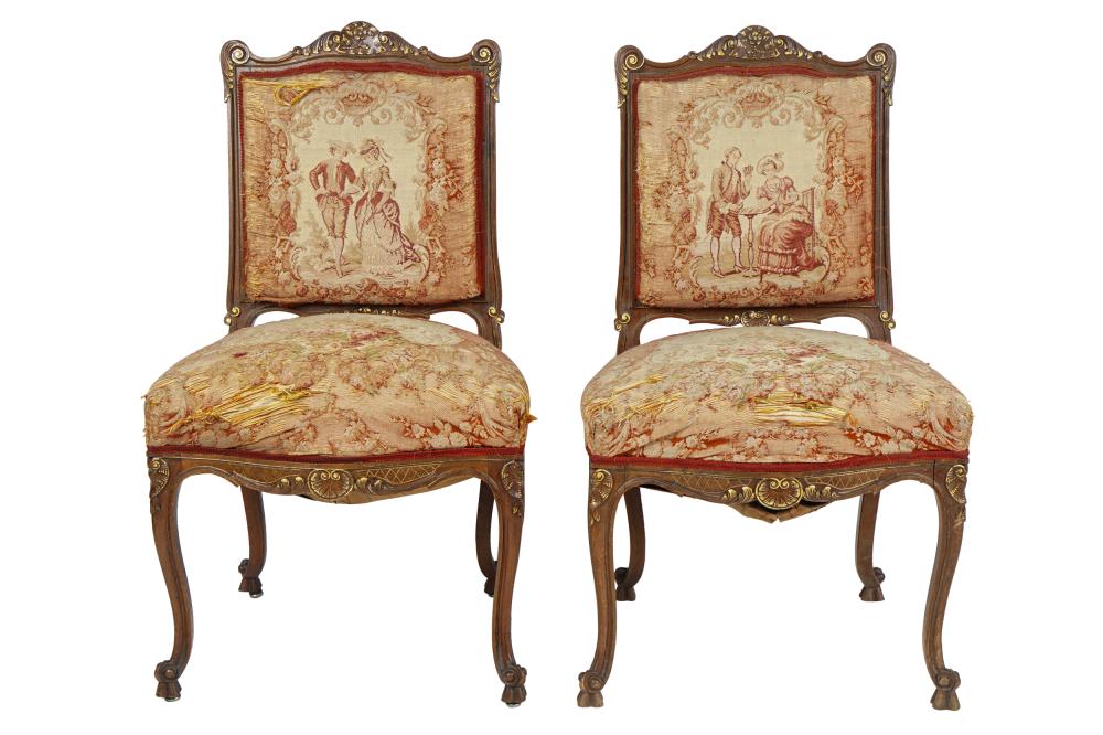 PAIR OF TAPESTRY-COVERED SIDE