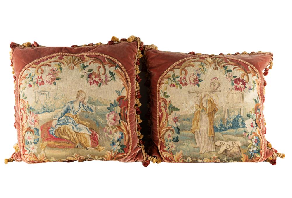 PAIR OF TAPESTRY PILLOWSwith velvet