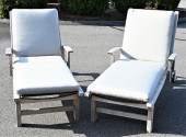 PAIR OF TEAK LOUNGES, HAVING M