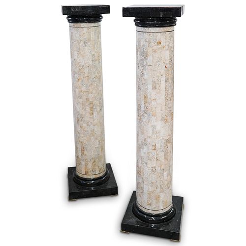 PAIR OF TESSELLATED MARBLE