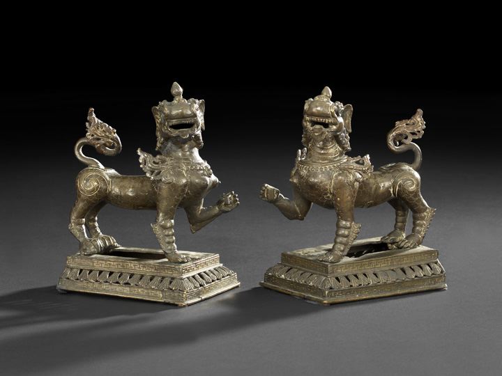 Pair of Thai Bronze Figures of